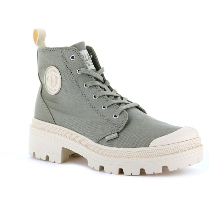 Palladium Pallabase Twill Women's Boots Green | UK W063-GKL